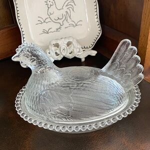 Vintage Crystal Clear Indiana Glass Hen on Nest Covered Dish 7 inch